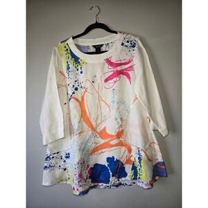 Ali Miles 100% Linen Abstract Art Print Tunic Top Medium